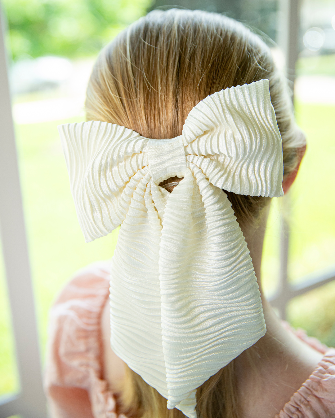 Cream Satin Rippled Hair Bow
