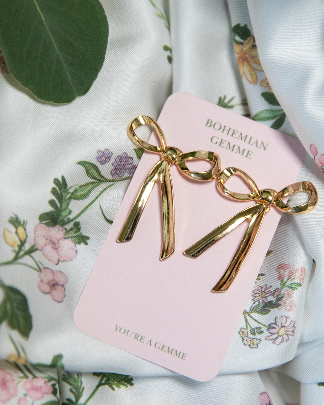 Gold Bow Dangly Earrings
